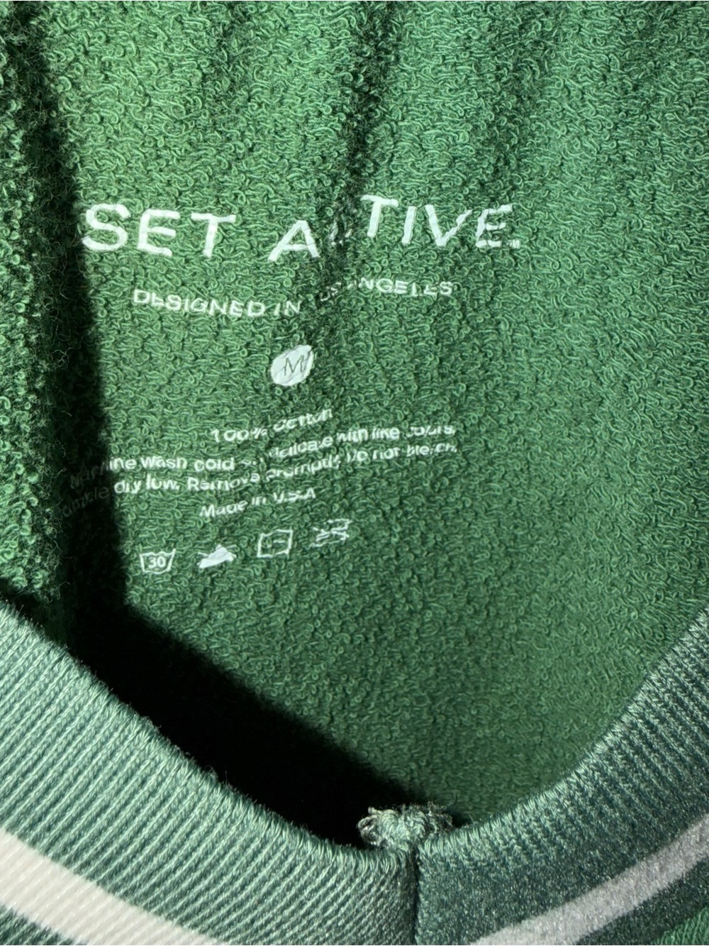 SET Active Varsity Striped Cropped V-neck Logo Sweatshirt in Court Green - M - Picture 4 of 5